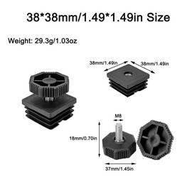 Supertool Adjustable Leveling Feet 38x38mm Square Tube Insert Kits Chair Leg End Caps with Adjustable Thread for Furniture Feet Black Pack of 4