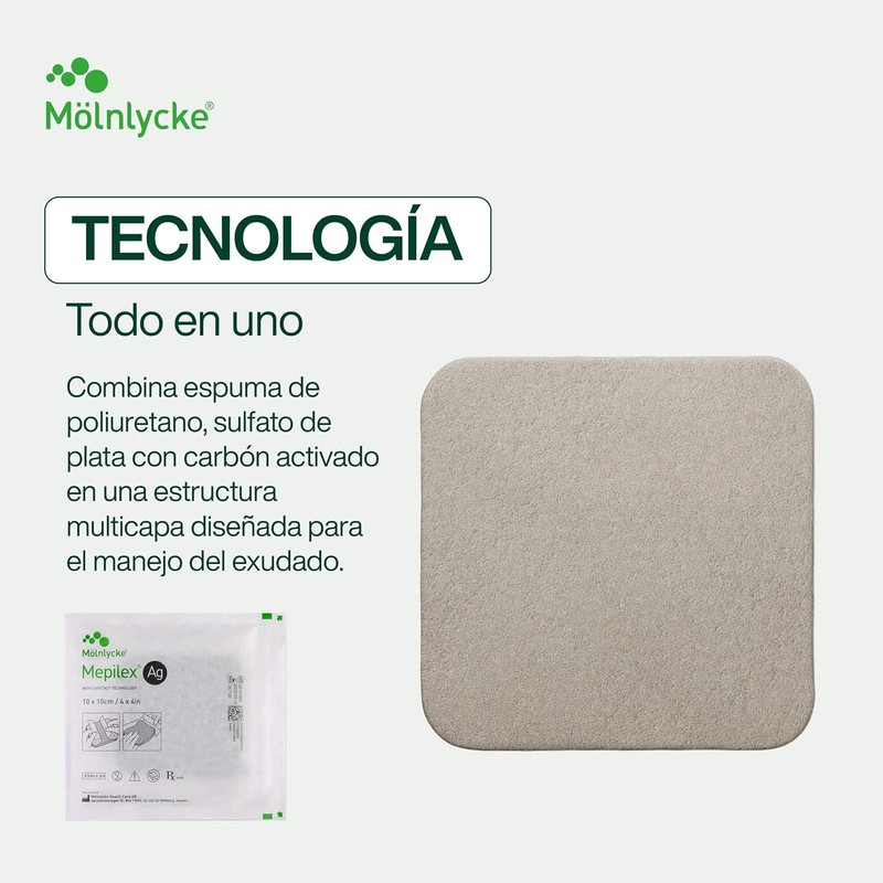 Mepilex Ag 10x10 cm Apósito De Espuma Tecnología Safetac® Espuma