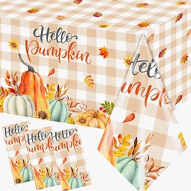 HAKOTI 3Pieces Orange Pumpkins Fall Tablecloth, Fall Party Decorations Tablecloth Disposable Pumpkins Plaid Fall Disposable Tablecloths, Orange Fall Decorations Pumpkin Tablecloth 71 * 43 in