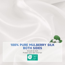 THXSILK 100% Silk Pillowcase for Hair and Skin, 25 Momme Both Sides Grade 6A+ Mulberry Silk Pillow Case with Hidden Zipper, Soft Smooth White Pillowcase(1pc, Queen Size 20"x30")