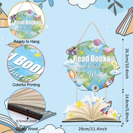 TOARTi Read Books and Change The World Motivational Sign Hanging(11.4''x16.2''), Rustic Reading Corner Classroom Library Wall Decor, Inspirational Reading Sign Plaque Gift for Book Reading Lover Kids