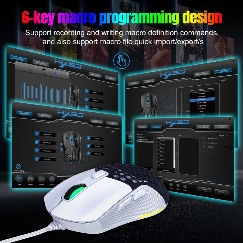 HXSJ X300 RGB Gaming Mouse Backlit Wired Ergonomic 6 Button