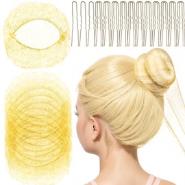 FANDAMEI Hair Net for Kids, 30cm Invisible Hair Nets 20PCS with 40PCS U Shaped Hair Pins, Hair Nets for Buns, Bun Hair Nets for Ballet Girls Hair Accessories Set for Women, Girls-Gold