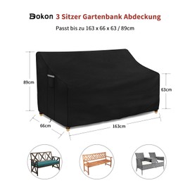 Dokon 3-Seater Garden Bench Protective Cover, Waterproof, Winterproof, 420D Oxford Fabric, Windproof, Anti-UV Cover for Garden Bench, Garden Sofa Cover with Ventilation Openings - 163 x 66 x 63/89 cm