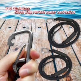 Bungee Boat Mooring Lines, 2FT, 1800LB Breaking Strength, 2 Carabiner Straps (2PACK)