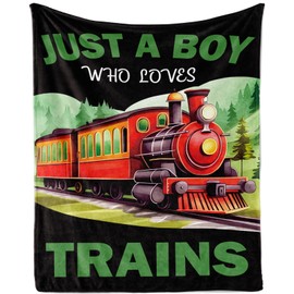 Just A Boy Who Loves Trains Blanket for Boys, Train Throw Blankets Gifts for Kids, Gift for Train Lovers, Soft Cozy Lightweight Flannel Fleece Train Blanket Throw for Sofa Couch All Season, 100x130cm