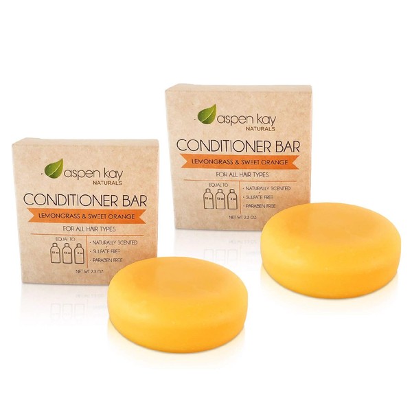 Solid Conditioner Bar, Made With Natural & Organic Ingredients, All Hair Types including frizzy hair, Sulfate-Free, Cruelty-Free & Vegan 2.3 Ounce Bar. (2-Pack Lemongrass & Sweet Orange)