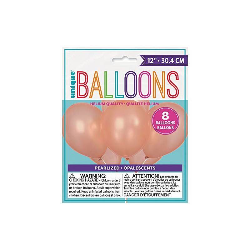 Unique Latex Pearlized Balloons, 8ct, Rose Gold, 12"