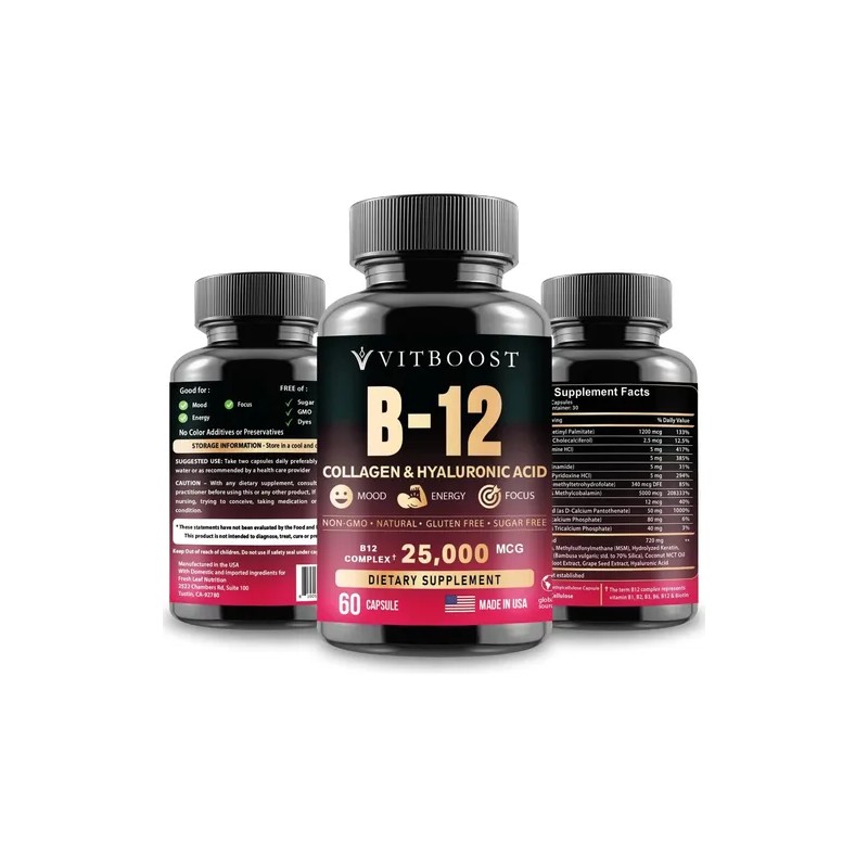 Vitamina B12 Con Acido Hialurónico, Colágeno Y Folato 60caps