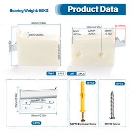 VooGenzek 4 PCS Cabinet Suspension Brackets, Cupboard Wall Mounting, Kitchen Cabinet Universal Wall Hanging Bracket, Load Capacity: 50kg, Cream Color