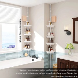 Unbranded Rustproof Telescopic Pole Rack No Drilling Adjustable Height 4 Shelves + 1 Hook