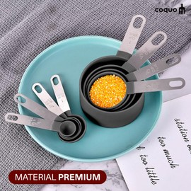 COQUO - Juego Tazas y Cucharas Medidoras de Cocina - Plástico de la más Alta Calidad con Acero Inoxidable - Measuring Cups and Spoons Set (Grises)