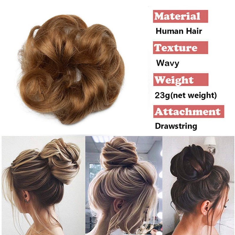 Silk-co Curly Hair Bun Extensions Real Remy Human Hair Messy