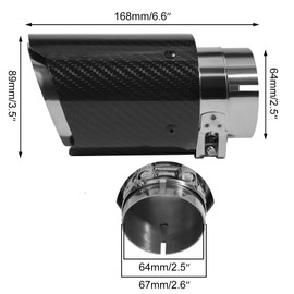 Exhaust Tips Muffler Stainless Steel and Glossy Carbon Fiber Car Exhaust Tail End Pipe, Inlet 63mm(2.5") Outlet 89mm(3.5")