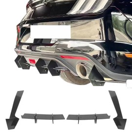IKON MOTORSPORTS Rear Diffuser, Compatible with 2018-2021 Ford Mustang EcoBoost, Gloss Black ABS Plastic Shark Fin Rear Bumper Valance Spoiler, Air Dam Chin Splitter Molding 4PCS