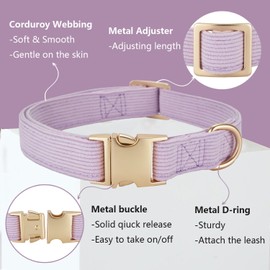 Petiry Soft Pastel Purple Dog Collar with Safety Metal Buckle Adjustable Durable Comfort Velvet Corduroy Collars for Small Dogs Neck 25-38cm purple