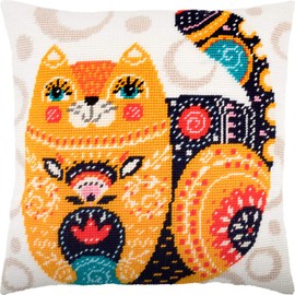 Cat of Art Nouveau. Needlepoint Kit. Throw Pillow 16×16 Inches. Printed Tapestry Canvas, European Quality