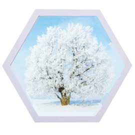 alblinsy Hexagon Shaped Photo Frame Wooden Wall Hanging Picture Frames for Home Office Wall Decor, Simplicity Wall Gallery Artificial Board Photo Frames with Seamless Nail (6 inch, White)