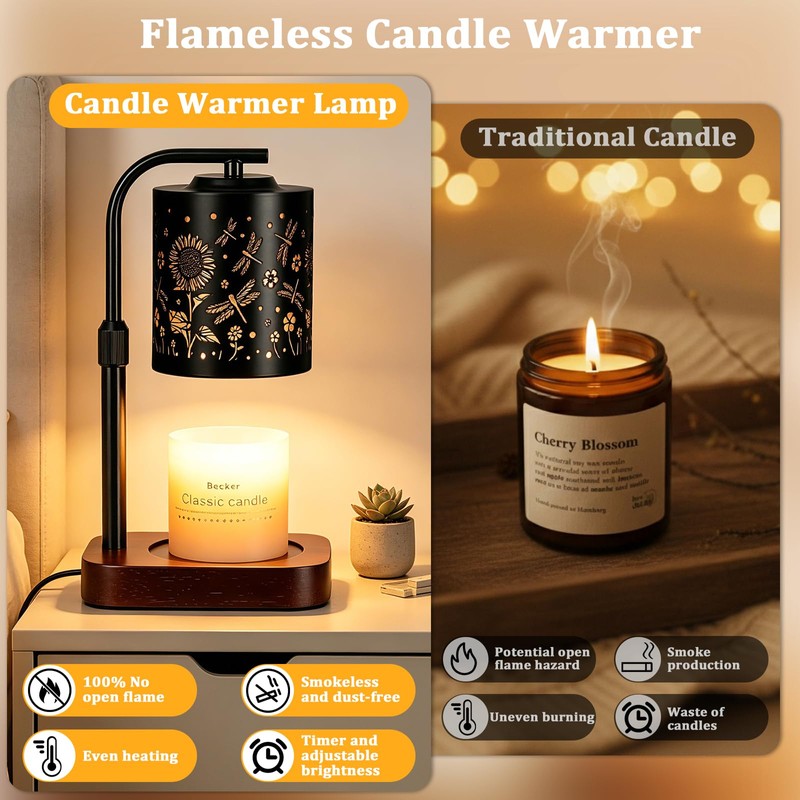 WIHTU Candle Warmer Lamp with Timer & Dimmer Dragonfly for