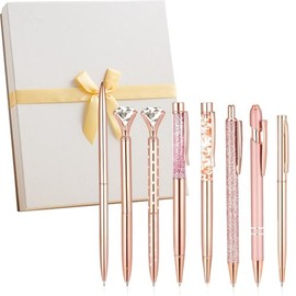 8PC Boligrafo elegant, Plumas de Diamante Bolígrafo con caja de regalo, Retráctil de Boligrafo elegante negro, Adecuado Regalo para Despedida de Solte