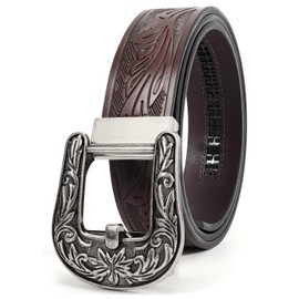 BELTROAD Men's Automatic Ratchet Western Belt Leather Cowboy Belt for Men with Automatic Western Belt Men for Jeans Christmas Gifts, Silver print - coffee (38 mm)