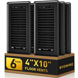 Floor Register 4x10, Floor Vent Covers for Home Floor, Sidewall, Heavy Duty Steel Walkable Floor Grates, Adjustable Air Vent Covers Rust Proof Finish, 4" x 10'' Floor Vent, 6 Pack, Black