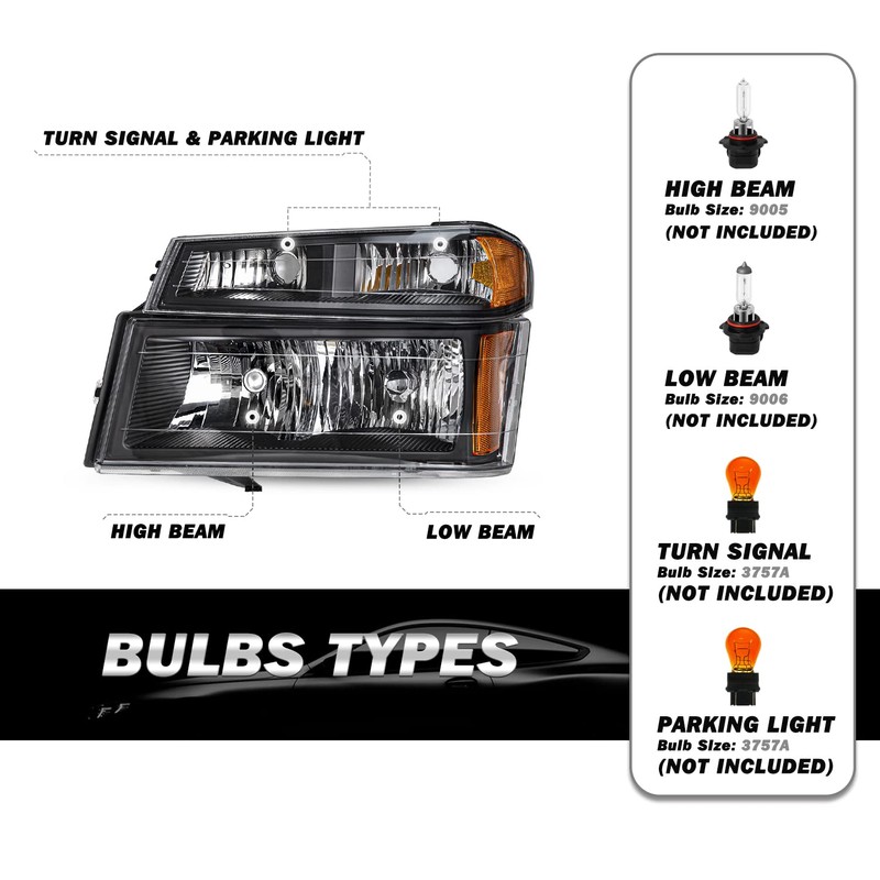 SOCKIR 4pcs Headlight Assembly Compatible with 04-12 Chevy Colorado /
