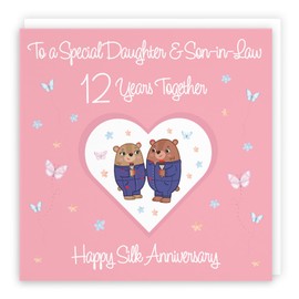 Hunts England - Daughter & Son-in-Law 12th Anniversary Card - 12 Years - Silk Anniversary - Romantic Meadows - Fun Card - Twelfth Anniversary Card For Daughter And Son-in-Law