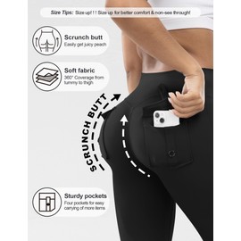 HIGORUN Workout Cargo Leggings with Pockets for Women Hidden Scrunch Butt Lifting Compression Gym Yoga Leggings 4 Pockets Black M