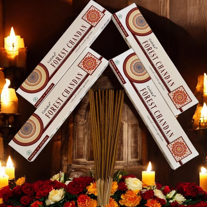 Goloka Forest Chandan Incense Sticks, 15g x 4 Packs, Ayurvedic