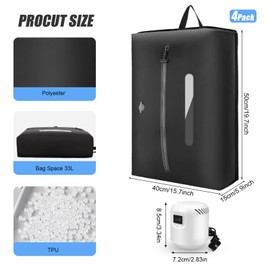 4PCS Vacuum Bags for Travel with Pump, 33L Large Reusable Compression Bags with IP68 Waterproof Zipper, Space Saving Airless Travel Bags for Luggage, Suitcase & Backpack, Black