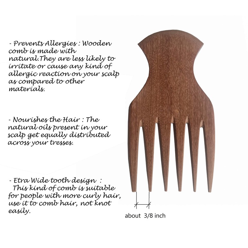 Plai Na Natural Wood Comb Afro Pick Handmade For Thick