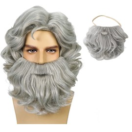 Wiggy Mermaid Santa Beard and Wig Set Long Gray Old Man Wizard Wig Costume Accessories Santa Claus Suit Grey for Men Women Carnival Christmas Party
