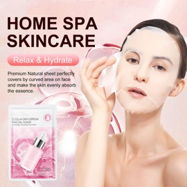 Collagen Face Sheet Mask Skincare, Hydrating Sheet Masks for Face, Facial Mask for All Skin Types - Hydrates & Moisturizes Skin, Daily Facial Sheet Mask for Women, Pack of 10