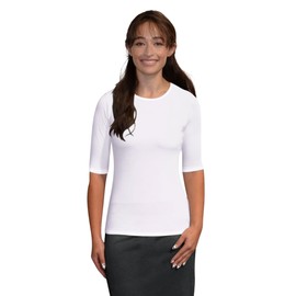 Kosher Casual Women's Modest Boat Neck Fitted Layering Top with Elbow Length Sleeves Extra Large White