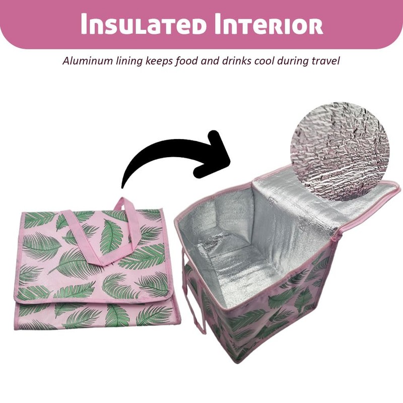 schone Large Leaf Print Food Bag (Pink)