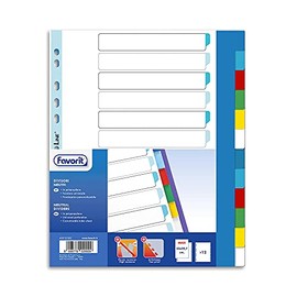 Favorit 400132502 Universal Hole Dividers for Ring Binders with 12 Coloured Neutral Notes, Inner Size 23 x 29.7 cm Polypropylene (Non-Toxic Plastic)