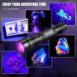 UniqueFire 501B 365nm UV Black Light Flashlight Mini, 365nm uv Flashlight Powerful UV LED Pocket Flash Light, Detector for Pet Urine, Fluorescent Agents, Paper Currency, Antique Jade
