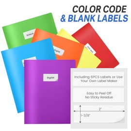 Sooez 3 Pack 2-Pocket Folders with Labels, Heavy Duty Plastic Folders with Pockets, Plastic Pocket Folders with Business Card Slot, Letter Size Poly File Folders for Documents, Colored School Folders