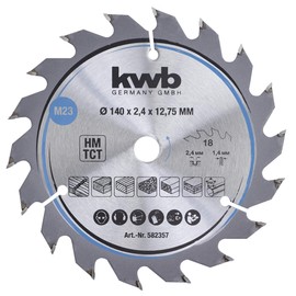 kwb chipboard circular saw blade, wood/hardwood saw blade, 140 x 12, 7 mm, clean cuts, average number of teeth, 18 teeth Z-18