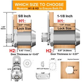 BOZXYE 3 Pack Cabinet Locks with Keys, 1-1/8" Tubular Cam Locks keyed Alike, RV Lock for Storage Door Cabinets Drawer Mail Box Tool Box Lock, Zinc Alloy