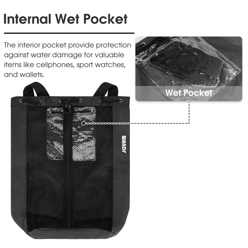 WANDF Swim Bag Mesh Drawstring Backpack Beach Backpack for Swimming,
