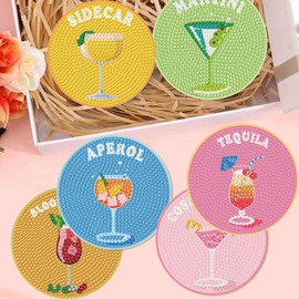 8 Pcs Cocktail Diamond Art Coasters Kits for Adult, Retro Cocktail Diamond Painting Coasters Kits with Holder, DIY Round Non Slip Mosaic Coaster Crafts Kits for Tabletop Protection and Gifts