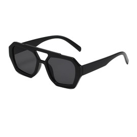 Awxfoo Fashion Women's Hexagonal Aviator Sunglasses Designer Vintage Black Frame Gray Lens