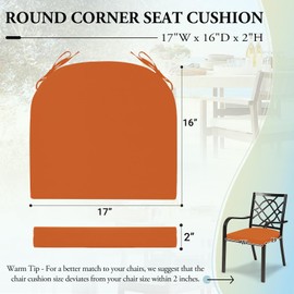Wellsin Outdoor Chair Cushions for Patio Furniture, 3-Year Color Fastness Patio Chair Cushions Set of 6, Water Resistant Round Corner Outdoor Seat Cushions 17"X16"X2", Orange