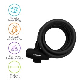 Candado para Bicicleta Básico Extra Largo (1.47m) con Soporte de Montaje y 2 Llaves Incluidas, Resistente al Agua y Exteriores, Cadena para Bicicleta o Motocicleta, Hasta 100 Kg de Fuerza