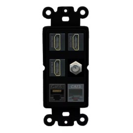 Wallplate City 1 Port CAT6 COAX 3 HD PHONE Wall Plate-Rocker Black/Black