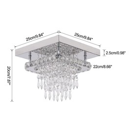 Deckrico Crystal Chandelier Modern Crystal Square Ceiling Lamps Flush Mount Pendant Light Fixtures for Bedroom Cloakroom Hallway Restaurant (Variable Light)