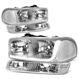 Auto Dynasty 4Pcs LED DRL Headlights Assembly Compatible with 1999-2007 GMC Sierra Yukon XL GMT800/820, Headlamps with Bumper Lamps and L-Style Light Bar, Driver and Passenger Side, Chrome/Clear