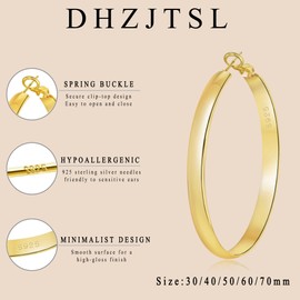 DHZJTSL 5mm Wide Gold Hoop Earrings for Women, 14K Gold Plated Hypoallergenic Big Hoop Large Earrings Lightweight Jewelry for Women-50mm